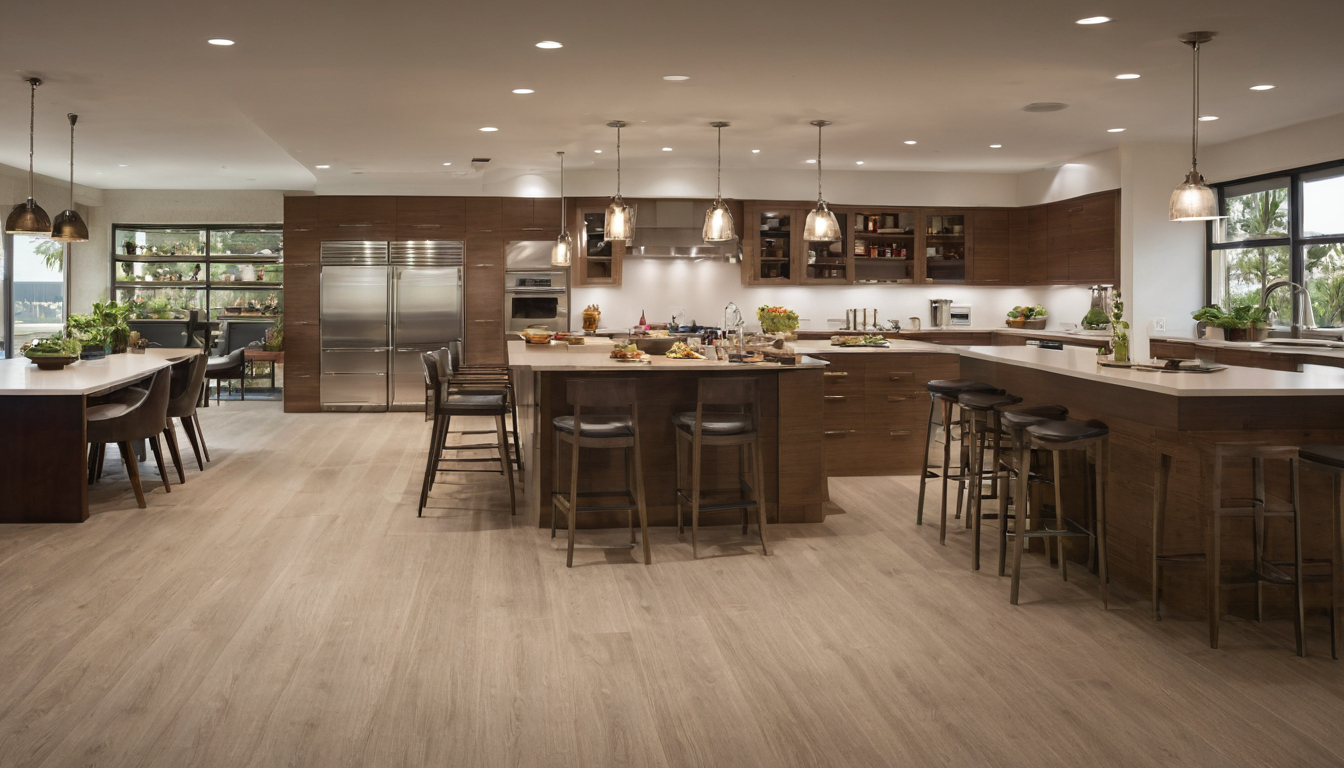 How much room do kitchen aisles, walkways, and open appliance doors require shown in a luxury residential interior